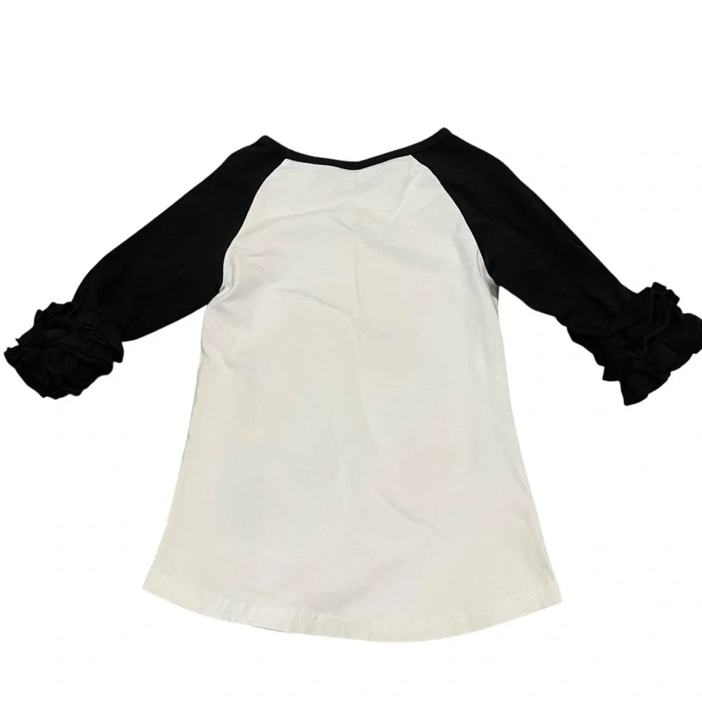 Girls Unicorn‎ Pumpkin Raglan Shirt with Black Ruffle Sleeve Size XL